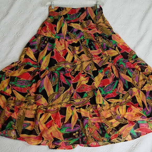 VTG Fashion Bug BOHO Bright Multicolor Floral/Leaves Maxi Gypsy Skirt, Size S - Picture 11 of 16